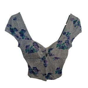 Pins and Needles Crop Top Gray Purple Floral